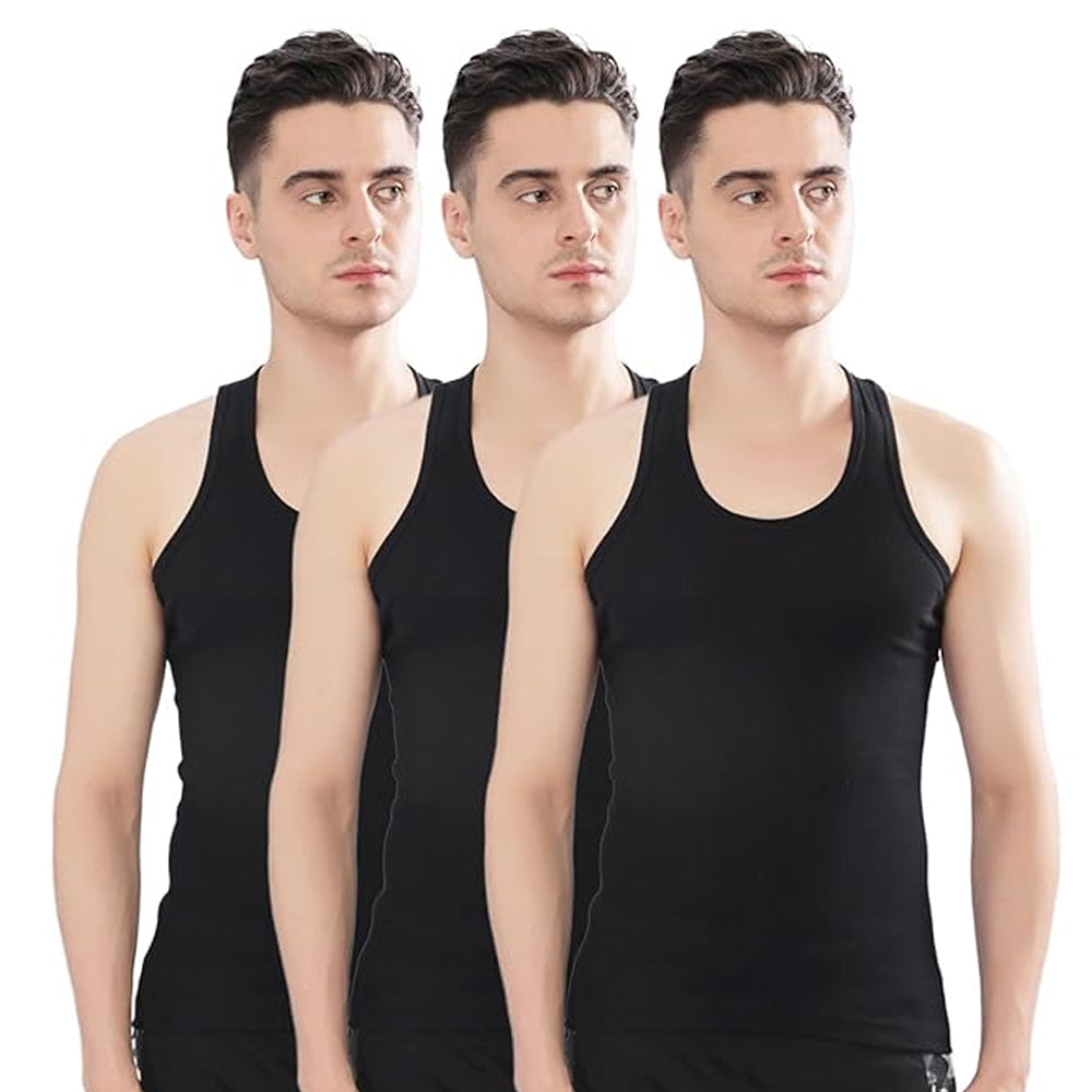 T-H Mens Black Premium Quality Classic Vest Pack of 3