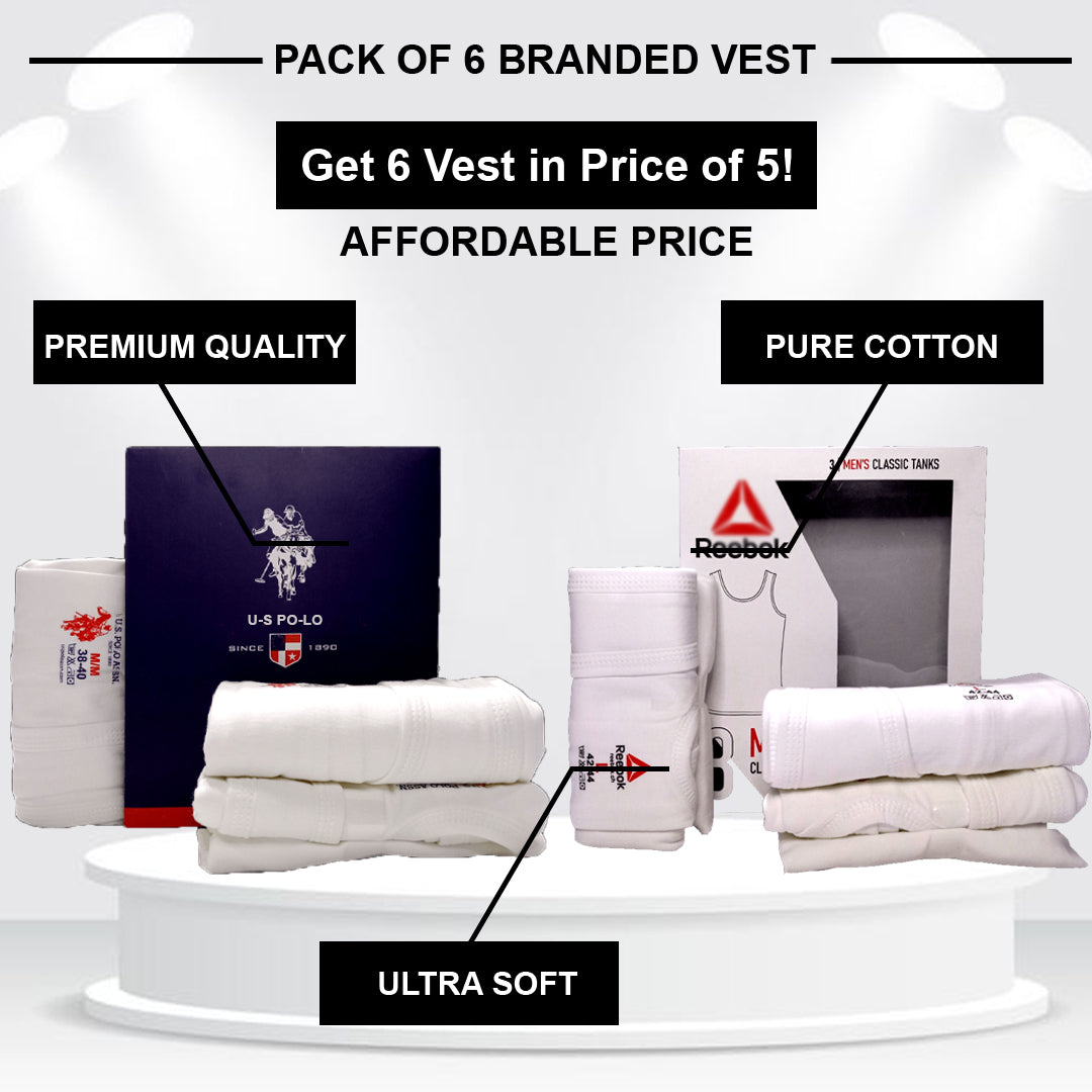 Deal of Branded Pack of 6 Premium Quality Vest (Under Shirts)