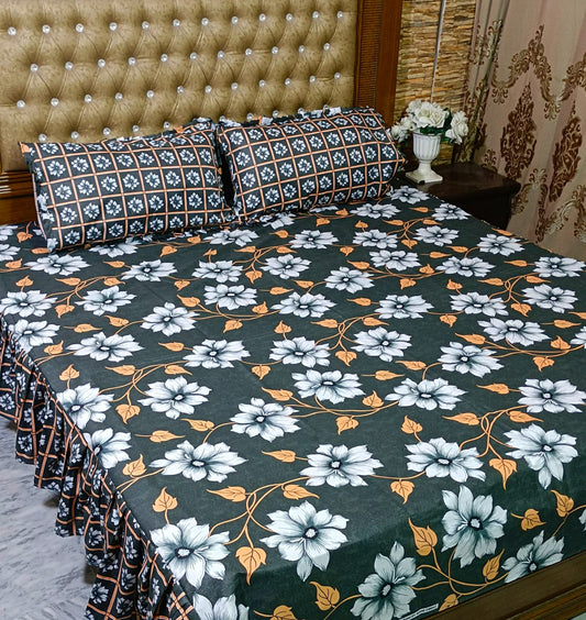 Frills Printed Bedsheet king Size 3PC