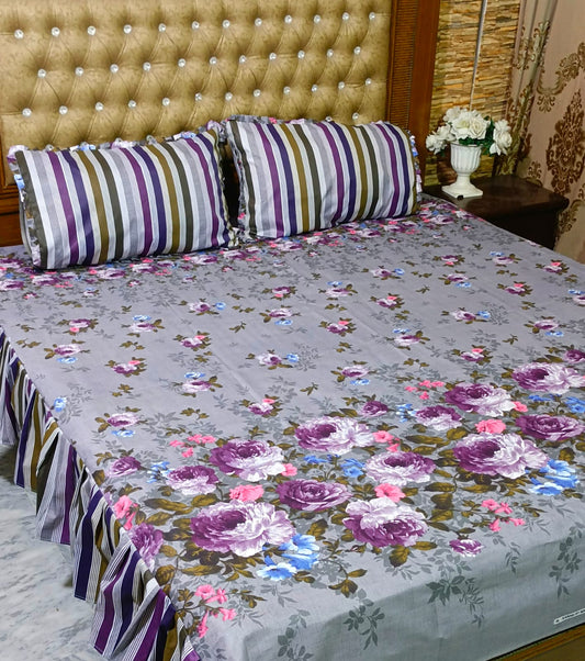 Frills Printed Bedsheet King Size 3PC