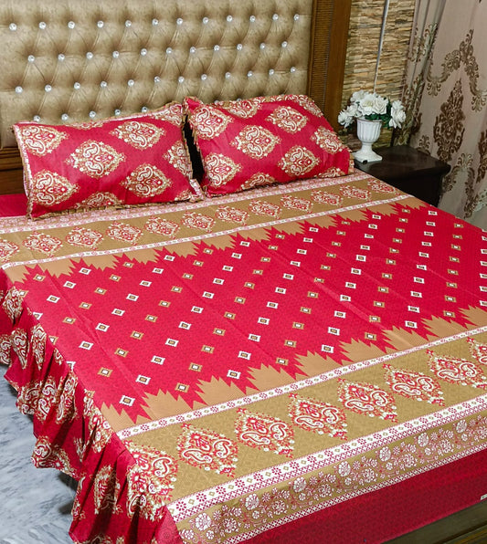 Frills Printed Bedsheet King Size 3PC