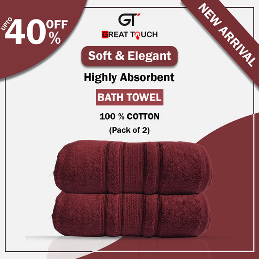 Pack of 2 Maroon strip Cotton bath Towel GT-013 (L)